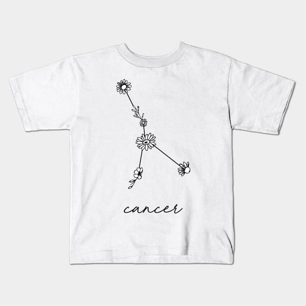 Cancer Zodiac Wildflower Constellation Kids T-Shirt by aterkaderk